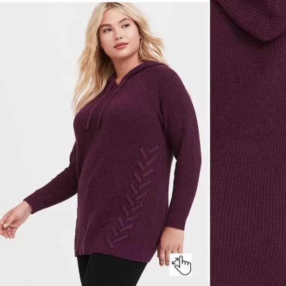 Torrid Purple Knit Lace-Up Raglan Hoodie Tunic - Picture 10 of 11
